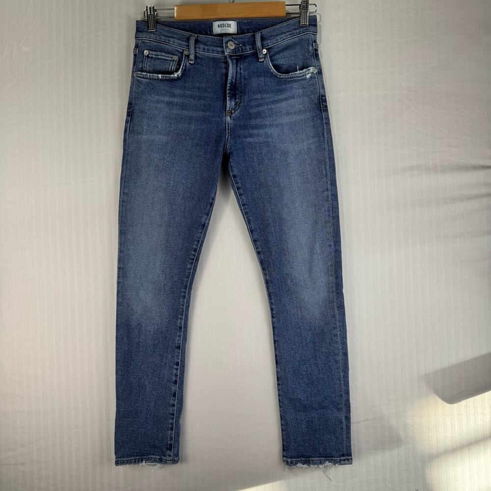 Agolde Toni Mid-Rise Straight Leg Medium Wash Denim Jeans Women’s 26 Distressed